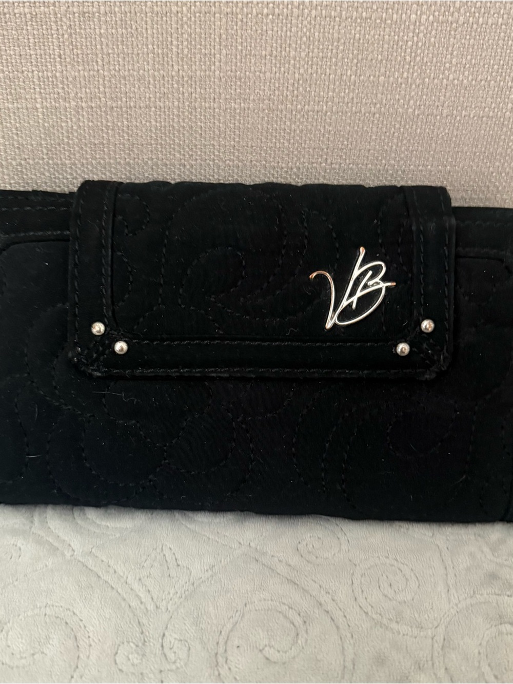 Black Quilted Suede Fold-Over Clutch